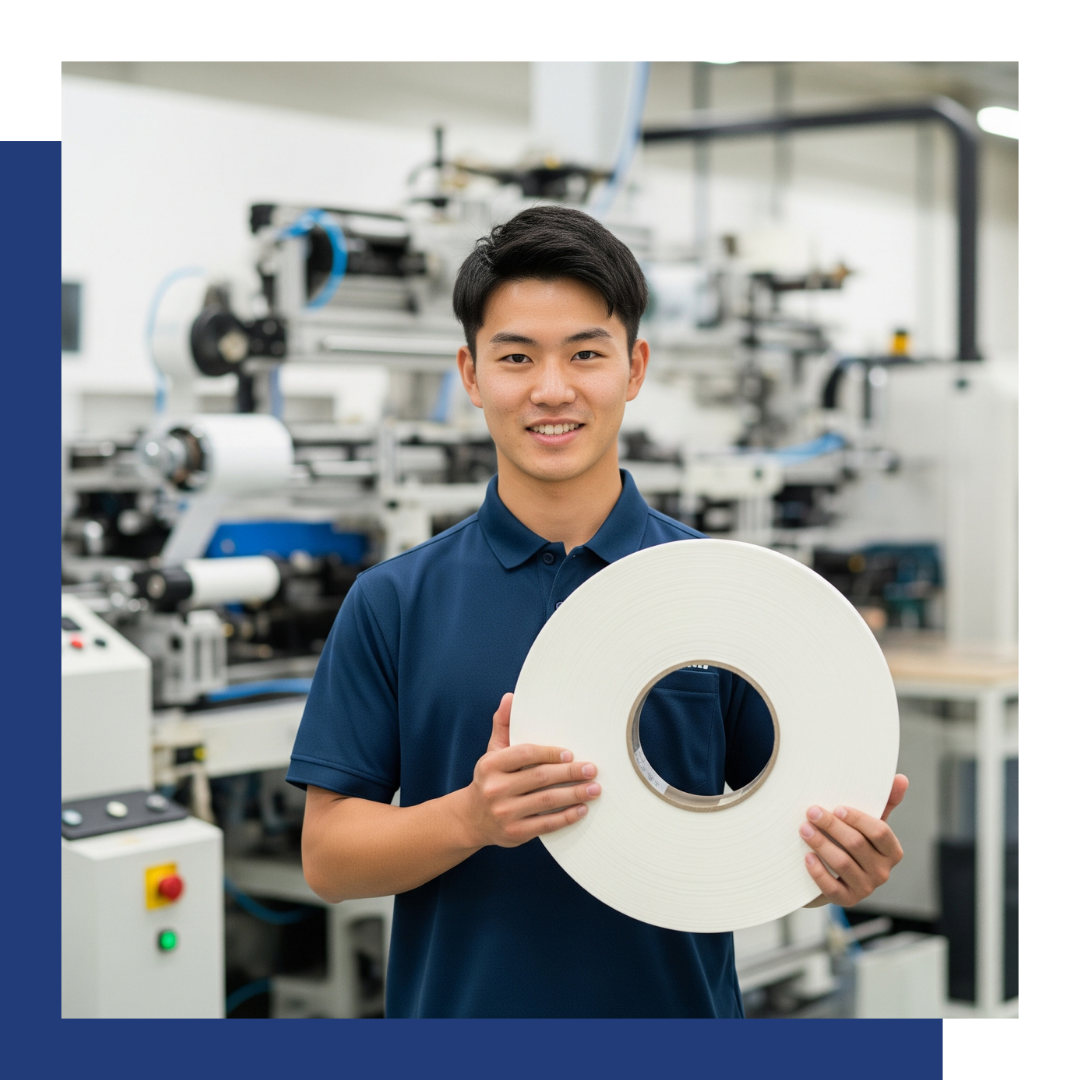 Man holding a roll of tape